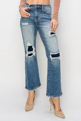 Hazel Blues® | Risen High Rise Distressed Ankle Flare Jeans