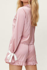 Hazel Blues® | Basic Bae Tied Cuff Collared Neck Top and Frill Shorts Lounge Set