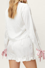 Hazel Blues® | Basic Bae Tied Cuff Collared Neck Top and Frill Shorts Lounge Set