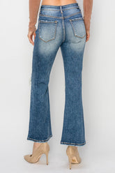 Hazel Blues® | Risen High Rise Distressed Ankle Flare Jeans