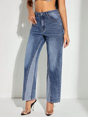Hazel Blues® | Contrast Patchwork Straight Jeans with Pockets