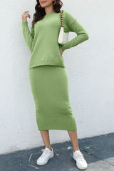 Hazel Blues® | Round Neck Dropped Shoulder Top and Skirt Sweater Set
