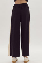 Hazel Blues® | Solid Ribbed Contrast Trim Wide Leg Pants in Black