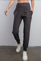 Hazel Blues® | Rib Brushed Full Length Jogger Pant in Black