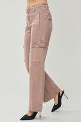 Hazel Blues® | RISEN High Rise Wide Leg Cargo Jeans