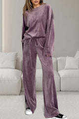 Hazel Blues® | Buttery-Soft Round Neck Long Sleeve Top and Drawstring Pants Set