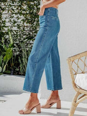 Hazel Blues® | Button Fly Cropped Jeans with Pockets