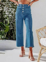 Hazel Blues® | Button Fly Cropped Jeans with Pockets