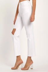 Hazel Blues® | RISEN Distressed Cropped Straight Jeans