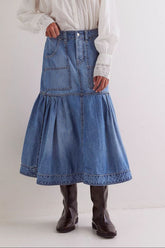 Hazel Blues® | Midi Denim Skirt with Pockets