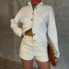 Ecru Studded Hot Pant