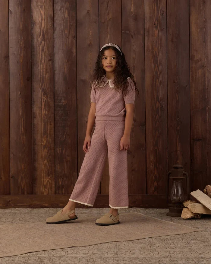 Rylee + Cru Pointelle Collared Top and Knit Pant, Rosewood