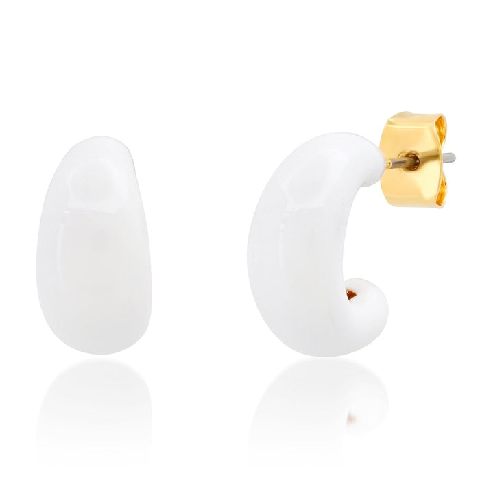 Small Enamel Huggie Earrings with Post Back in White