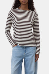 Striped Cotton Longsleeve in Mahagony Brown