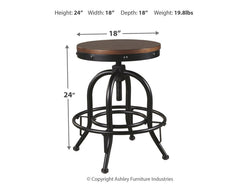 Ashley Furniture - Valebeck 24" Swivel Barstool - Brown - Dark Brown Wood|Metal - Stools - Additional View 3