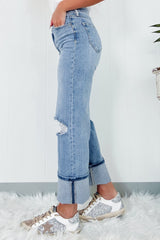 Hazel Blues® |  Distressed Straight Jeans with Pockets