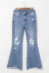 Hazel Blues® |  Distressed Raw Hem Bootcut Jeans
