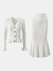 Hazel Blues® |  Ruffled V-Neck Top and Midi Skirt Sweater Set