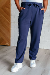 Hazel Blues® |  Lysa Satin Stripe Lounge Pants in Smoky Navy