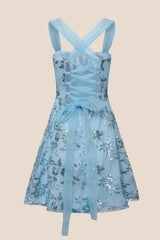 Blue Sequin Embroidery A-line Short Dress