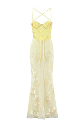 Blue Embroidered Fitted Straps Dress