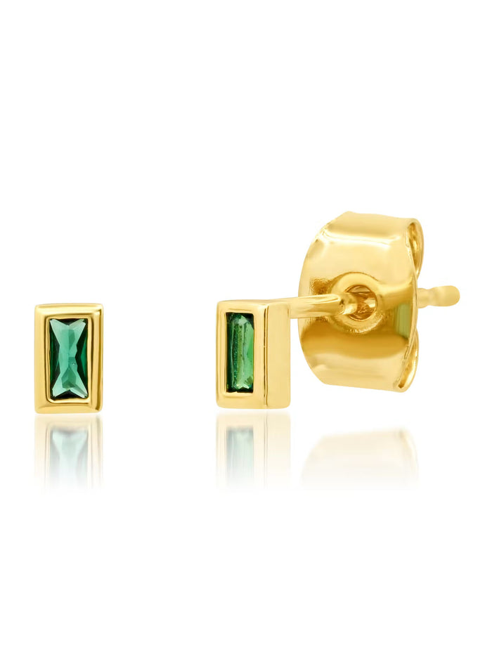 Baguette Bezel Studs - Emerald
