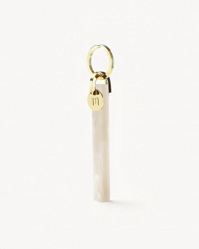 Bar Keychain in White Shell - Gold