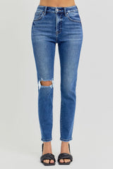 Hazel Blues® |  RISEN High Rise Ankle Skinny Knee Distressed Jeans