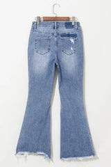 Hazel Blues® |  Distressed Raw Hem Bootcut Jeans