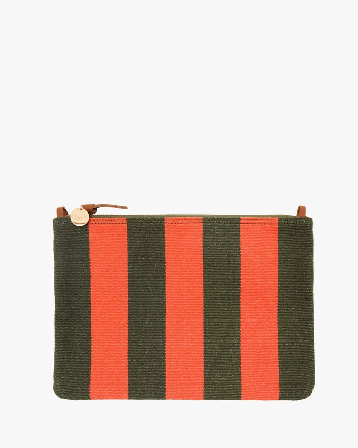 Clare V Flat Clutch w/Tabs, Army/Bright Poppy Canvas Stripe