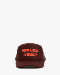 Clare V Trucker Hat, Chocolate w/ L'Orange Voulez-Vous?