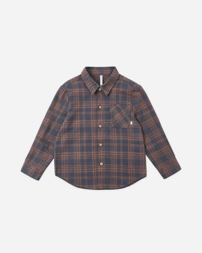 Rylee + Cru Collared Long Sleeve Shirt, Midnight Plaid