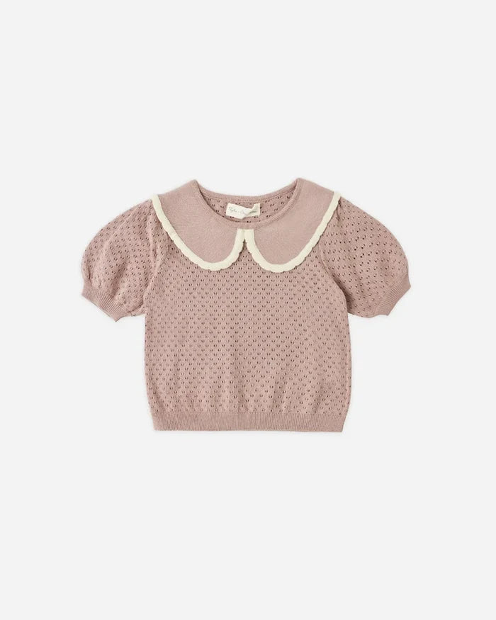 Rylee + Cru Pointelle Collared Top and Knit Pant, Rosewood