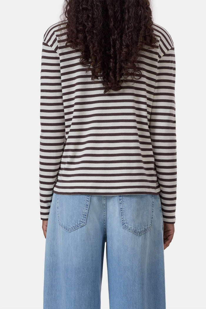 Striped Cotton Longsleeve in Mahagony Brown