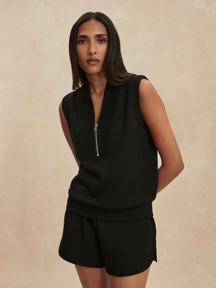 Varley Beau Sleeveless Half-Zip Sweat, Black